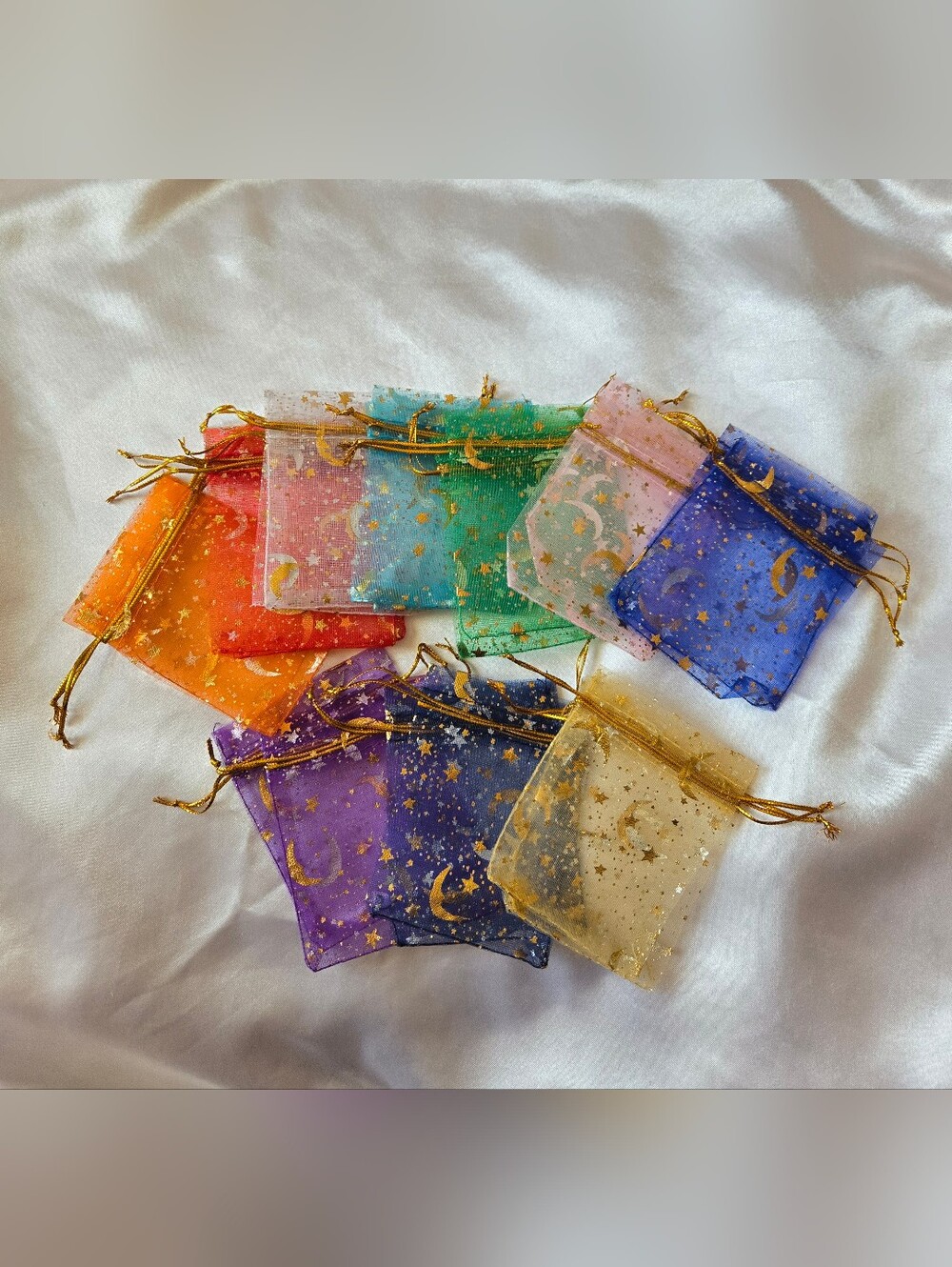 Organza 20 Ct Multicolor Star & Moon Favor Bags with Gold Drawstrings - Picture 3 of 3